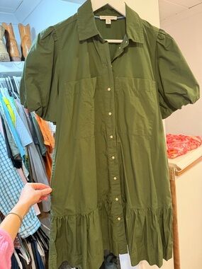 Breezy Button-Front Olive Green Dress by Free Assembly